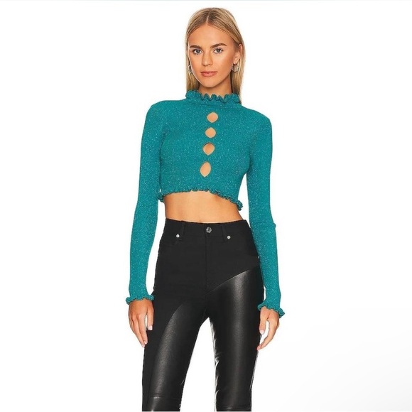 FOR LOVE & LEMONS Lorelei Cropped Sweater in Blue 2x - Picture 4 of 4